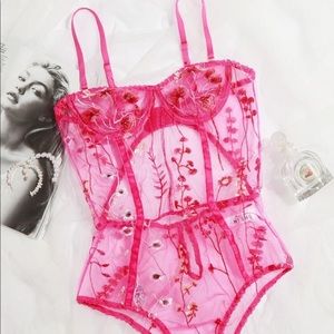 Floral Embroidered Mesh Underwire Teddy Bodysuit
